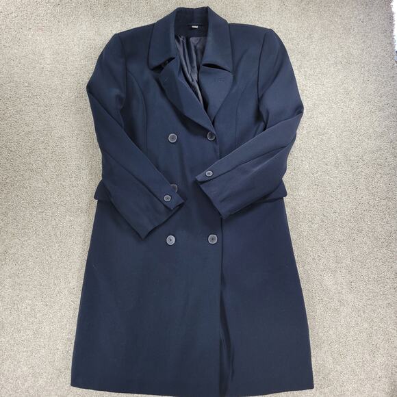 FIRST Dress Coat Womens‎ 16 Navy Double Breasted Vented Trench Career Evening - Picture 6 of 16